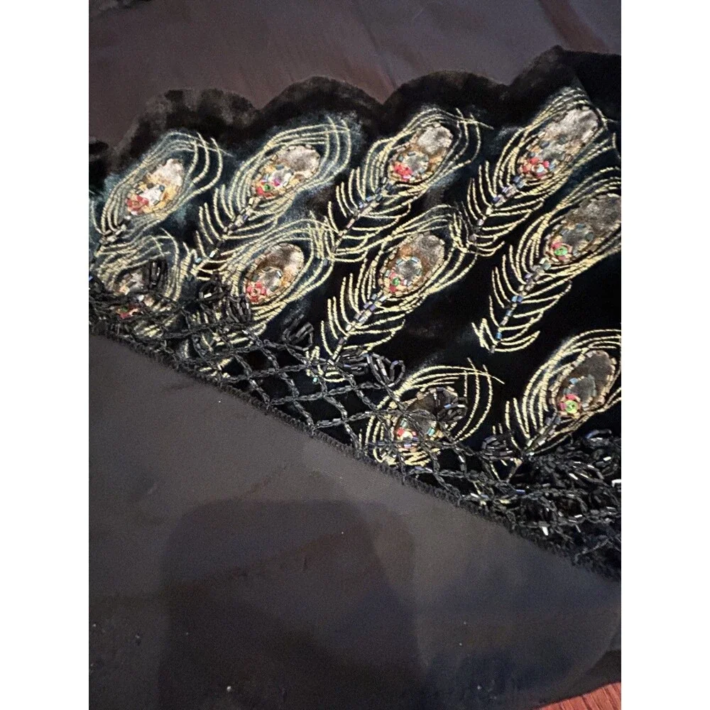 Exquisite PEACOCK Velvet Burnout V Tie Scarf Wrap Shawl - Picture 9 of 10